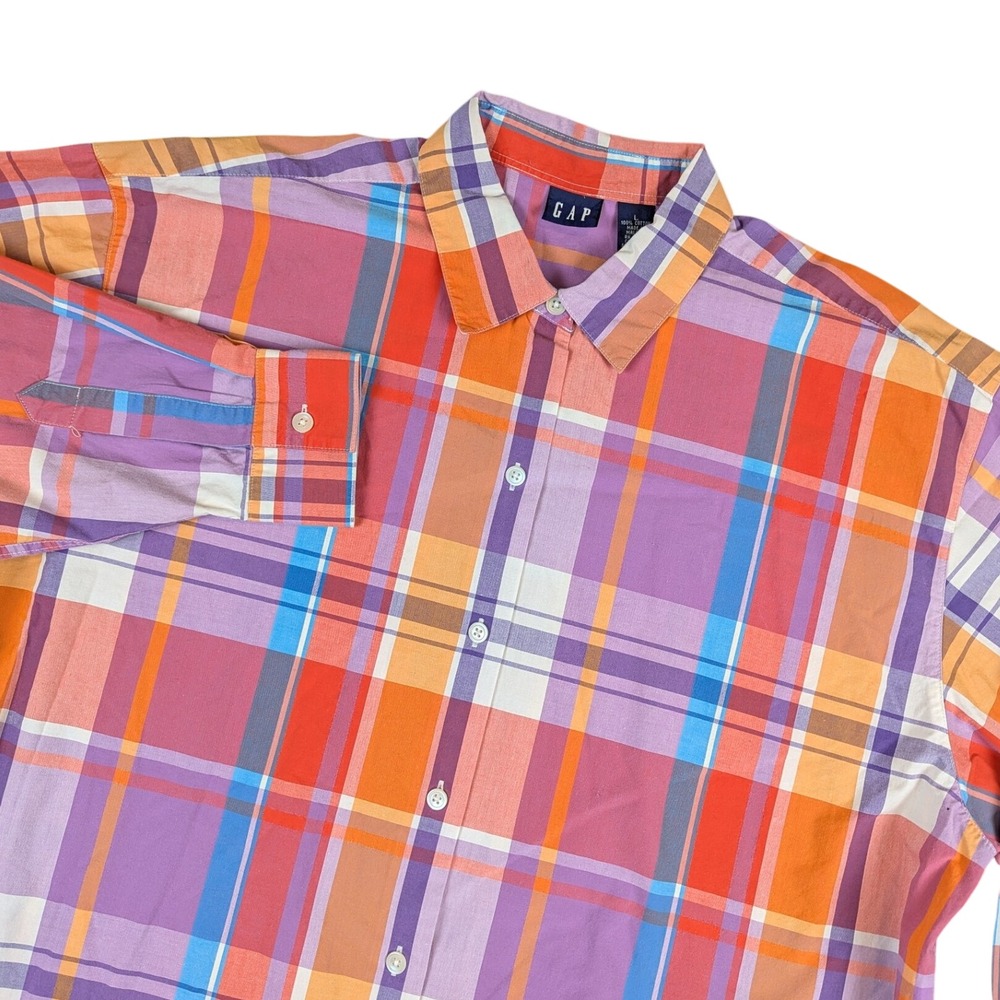 Gap Mens Large Long Sleeve Button Down Shirt Multicolor Plaid 100% Cotton L